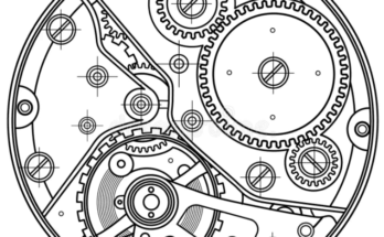 Ilustração vetorial de engrenagens de relógio representando horologia