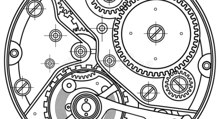 Ilustração vetorial de engrenagens de relógio representando horologia